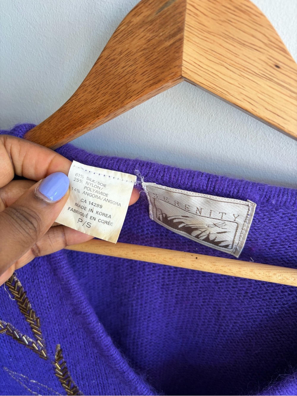 Purple Embellished V-Neck silk Sweater - , Women Sweaters - Picture 2 of 3